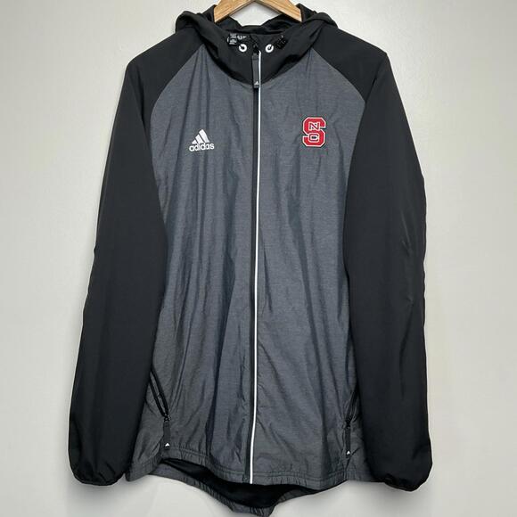 NC State Jacket Wolfpack Adidas Men's L Full Zip Black/Gray Embroidered Jacket - Picture 1 of 9